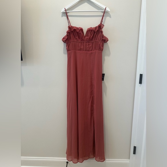 Lulus Exemplary Beauty Rusty Rose Sleeveless Tie Back Maxi Dress Wedding Guest - Picture 2 of 13